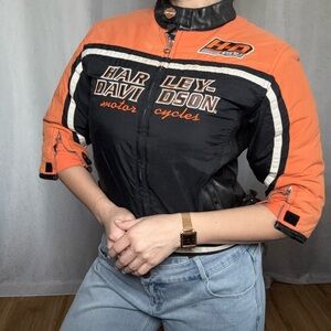 Harley-Davidson Black and Orange Motorcycle Jacket